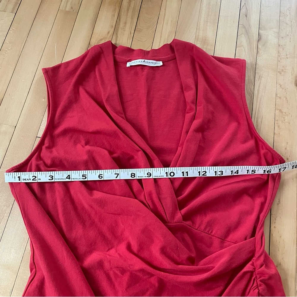 Peruvian Connection coral red Draped Surplice Camisole with Side Ruching - Picture 7 of 8